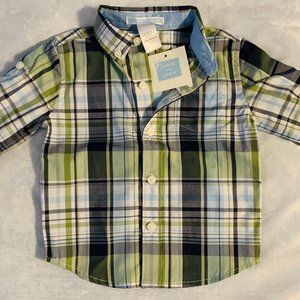 Janie and Jack 3-6 Months Green Blue Plaid Shirt